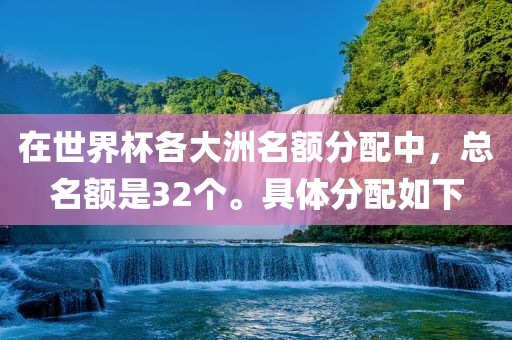 在世界杯各大洲名额分配中，总名额是32个。具体分配如下