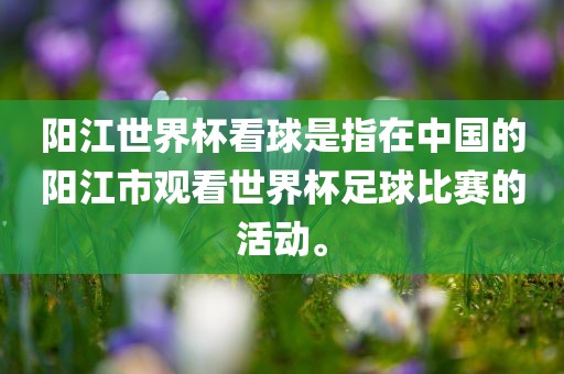 阳江世界杯看球是指在中国的阳江市观看世界杯足球比赛的活动。眉山市正发家政服务有限公司